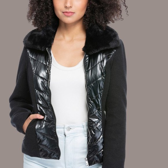 LA Coalition Jackets & Blazers - Coalition LA Black Knit-sleeved Metallic Jacket
